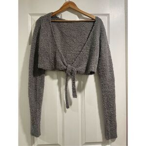 Skims Womens Gray Tie Front Cropped Cardigan Sweater Size Small/Medium